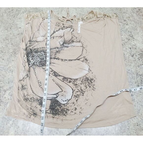 Flats and Heels Tank Womens XLarge Brown‎ Short Sleeve Brown Floral Ladie Casual - Picture 4 of 6